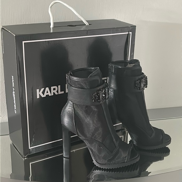 🆕 KARL LAGERFELD Paris Blayze Mesh Booties Black size 5 Women’s Heeled Boots - Picture 12 of 16